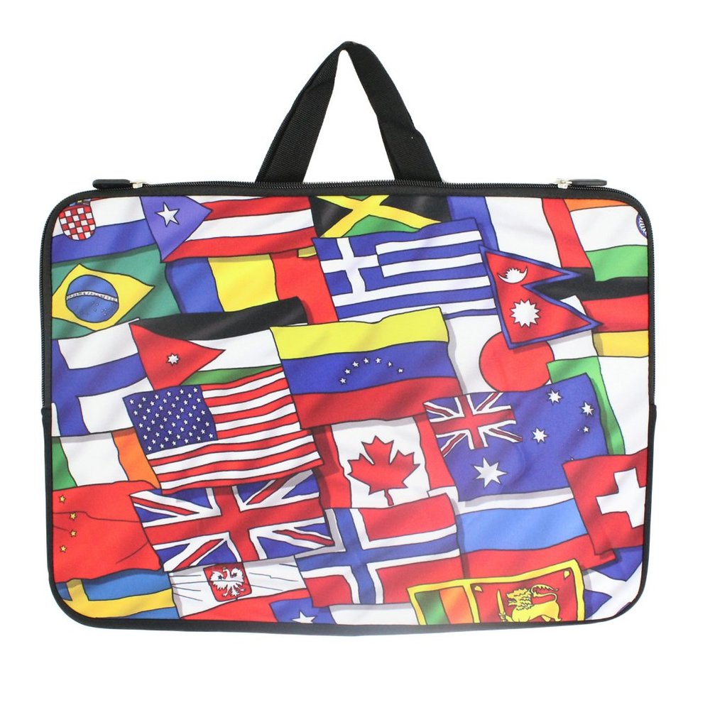 Computer Laptop Sleeve Country Flags Handle Neoprene  Bag - 15.6" - NWOT